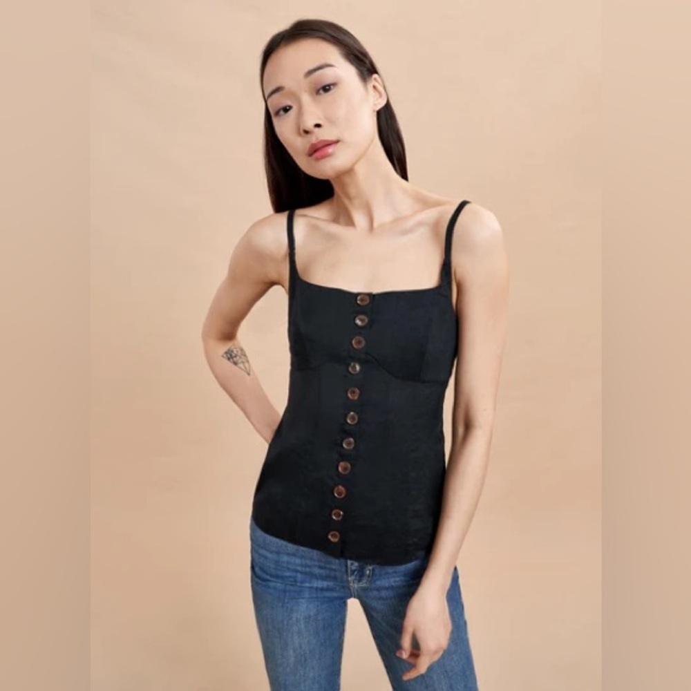 NWT La Ligne Alba Linen Top in Black sz M